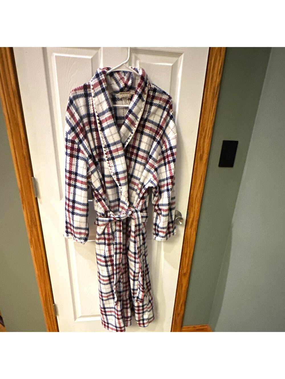 Vintage Amanda Stewart Cozy Wear Women's Plaid Fleece Shawl Collar Tie Robe M